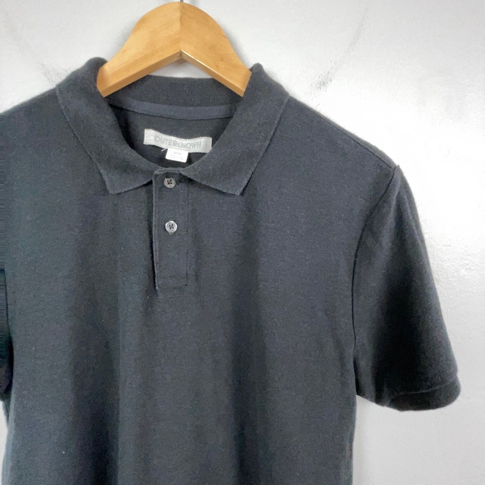 Outerknown Polo Shirt Mens M Black Hemp Knit Organic Cotton Short Sleeve Surf